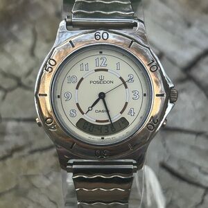 Casio Poseidon Silver Stainless Steel Analog-Digital Watch with Cream Dial